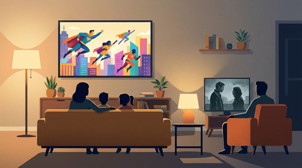 Netflix vs Disney+ household viewing comparison illustration