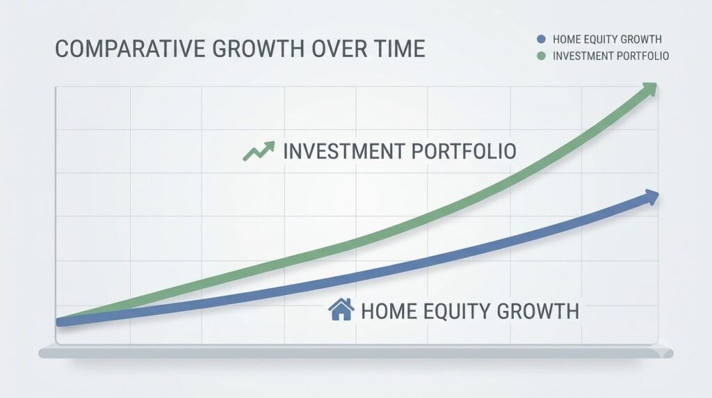 Chart comparing home equity growth to investment growth over 10 years